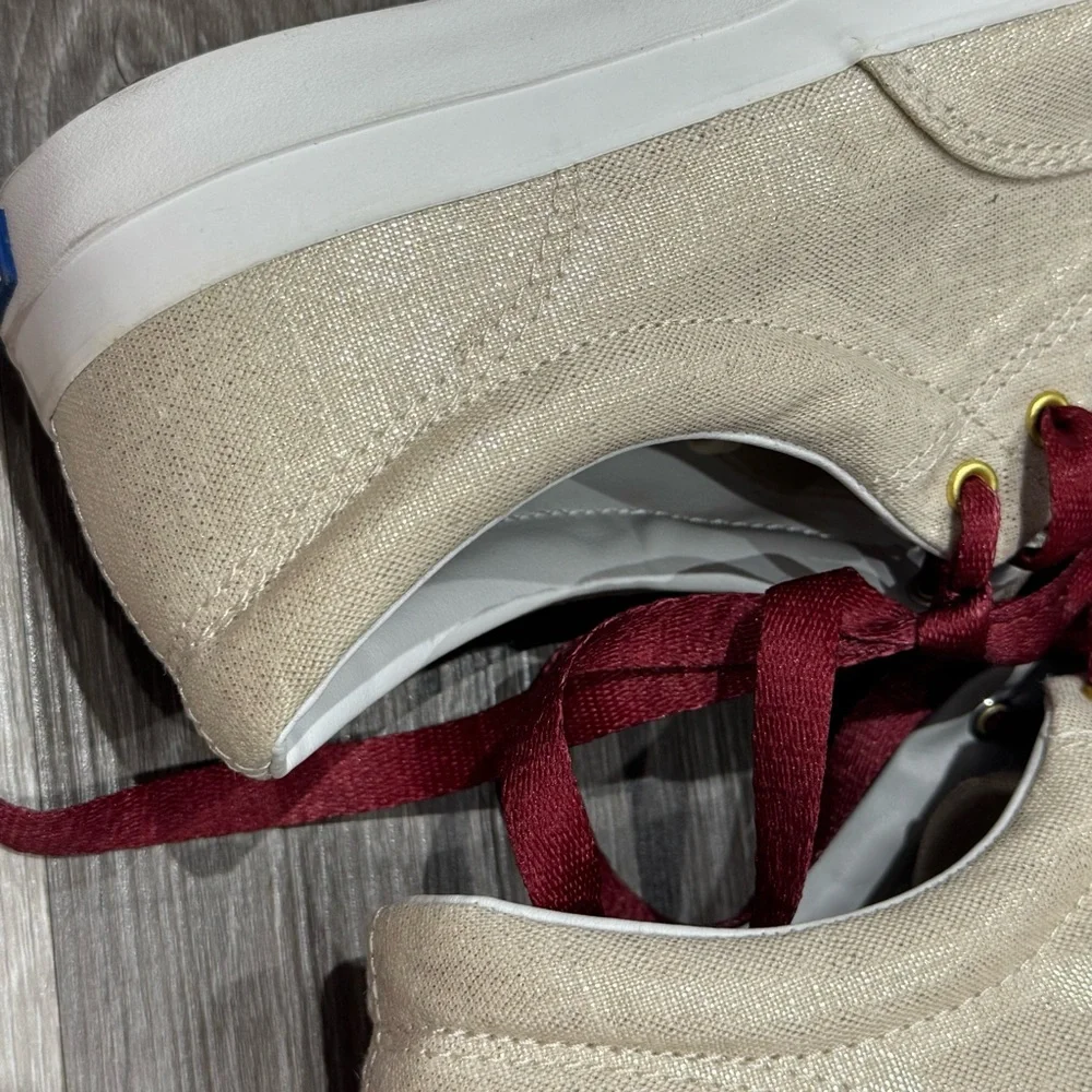 Keds Women's Cream Canvas Sneakers with Burgundy Laces